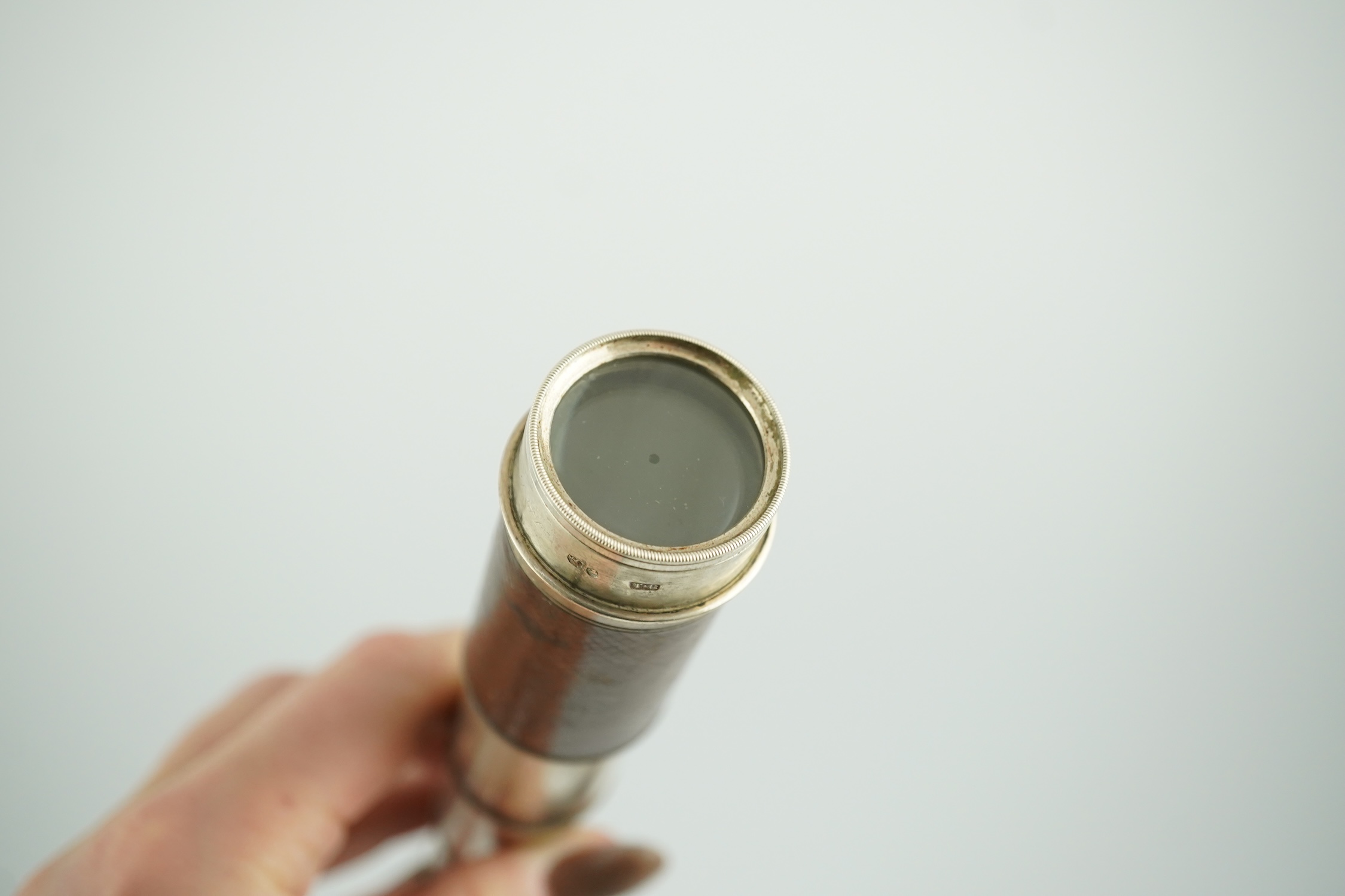 An unusual Victorian hallmarked silver five draw telescope signed 'Charles Dixey, Optician to the Queen, New Bond Street, London', 26cm fully extended. Condition - good